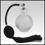 Frosted Round glass bottle with Black Bulb sprayer with tassel and silver fitting. Capacity: 2 2/3oz