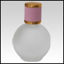 Frosted Round glass bottle with Pink Leather-type cap. Capacity: 78 ml(about 3oz.
