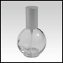 Clear Glass Bottle. Round, Spherical with a Matte Silver Sprayer and Cap. Capacity:2 2/3oz (78ml) 