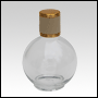 Clear Round glass bottle with Ivory Leather-type cap. Capacity: 125 mL (about 4oz) at neck.   