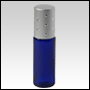 Blue roll-on bottle with Matte  Silver cap. Silver cap with silver dots. Capacity: 5 ml