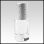 Clear roll-on tulip shaped bottle with Matte Silver cap with Dots. Capacity: 6 ml (1/6 oz)