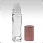 Clear glass roll on bottle with copper color metalized cap. Capacity: 9ml (1/3oz)