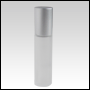 Frosted glass Roll on bottle with Matte Silver color cap. Capacity: 9ml (1/3oz