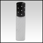 Frosted swirl roll-on with black cap. Black cap with silver dots. Capacity: 9 ml (1/3 oz)