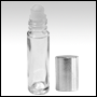 Clear glass roll on bottle with Silver color metallized cap.  Capacity : 9ml (1/3oz)