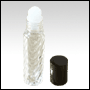 Clear Glass Swirl Design Roll On Bottle with a Black cap. Capacity: 10ml (1/3oz)