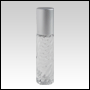 Clear glass swirl design roll on bottle with matte Silver cap.  Capacity : 10ml (1/3oz)