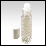 Clear Glass Swirl Design Roll On Bottle with a White Cap. Capacity: 10ml (1/3oz)