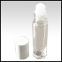 Clear glass roll on bottle with White cap.          Capacity : 9ml (1/3oz)