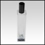 Sleek clear glass bottle with Black Spray top screw on cap. Capacity