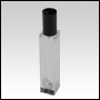 Sleek clear glass bottle with Black Spray top screw on cap. Capacity: Up to 54 mL 