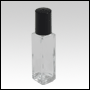 Clear glass Sleek tall bottle with Black Plastic Cap. Capacity: 8ml ~(1/3)oz