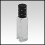 Rectangular Sleek 8ml Roll on clear bottle with Black caps and shiny dots. Capacity: 8ml (~1/3 oz)