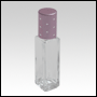 Rectangular Sleek 8ml Roll on clear bottle with Pink caps and shiny dots. Capacity: 8ml (~1/3 oz)