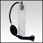 Slim glass bottle with Black Bulb sprayer with tassel and silver fitting. Capaci