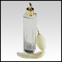 Slim glass bottle with Ivory Bulb sprayer with tassel and golden fitting. Capaci