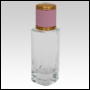 Slim clear glass tall bottle with Ivory Leather-type cap. Capacity: Up to 32 mL (~1.08 oz) at neck. 