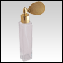 Slim Glass Bottle with Gold Bulb sprayer and golden fitting. Capacity: 1 2/3oz (50ml)