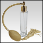 Slim glass bottle with Gold Bulb sprayer with tassel and golden fitting. Capacity: 1 2/3oz (50ml)