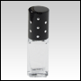 Square, slim roll-on bottle w/black cap with silver dots. Capacity: 5 ml (1/6 oz)