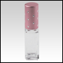 Square, slim roll-on bottle w/pink cap with silver dots. Capacity: 5 ml (1/6 oz)