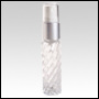Clear swirl glass, refillable bottle with matte silver metal collar sprayer. 10ml (1/3oz)