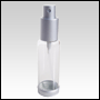 Clear Glass Spray Bottle with Silver Top and Base. Capacity: 1oz (30ml)
