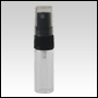 3.3ml Clear Glass Bottle with Black Spray Pump and Clear Cap. Good for use as a sample.