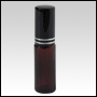 Amber Glass, refillable, cylindrical bottle with Silver-ringed Black metal spraye