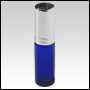  Cobalt Blue Glass, refillable, cylindrical bottle with Silver-ringed Shiny Silver