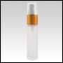 Frosted glass, refillable bottle with Golden metal collar sprayer. Capacity: 9ml (1/3oz)