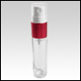 Clear glass, refillable bottle with Red metal collar sprayer. Capacity : 9ml (1/3oz)