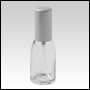 Clear bell shaped bottle with Matte Silver cap and sprayer. Capacity: 10 ml (1/3 oz)