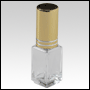 Square Slim bottle with Silver-Ringed Golden sprayer and cap. Capacity: 5ml (1/6 oz)
