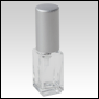 Square Slim bottle with Matte Silver sprayer and cap. Capacity: 5ml (1/6 oz)