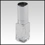 Square Slim bottle with Silver-Ringed Shiny Silver sprayer and cap. Capacity: 5ml (1/6 oz)