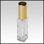 Square Slim bottle with gold sprayer and cap. Capacity: 8ml ~(1/3)oz 
