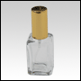 Square glass bottle with Gold metal sprayer and cap. Capacity: 1/2oz (15ml)