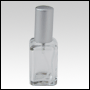 Square glass bottle with Matte Silver metal sprayer and cap. Capacity: 1/2oz (15ml)