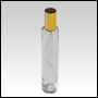 Clear Glass Bottle. Tall, Cylindrical with a Gold Sprayer and Cap. Capacity: 3.4oz (100ml)