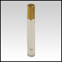 9ml (~1/3oz) Tall Cylindrical clear glass bottle with Matte Gold Sprayer and Cap. 