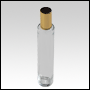 Cylindrical clear glass tall bottle with Gold treatment pump and cap. Capacity: 100 mL(about 4oz)