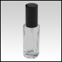 Cylindrical clear glass tall bottle with Black treatment pump and cap. Capacity: 30 ml (1 oz)