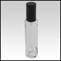 Cylindrical clear glass tall bottle with Black treatment pump cap. Capacity: 3