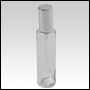 Cylindrical clear glass tall bottle with Shiny Silver treatment pump cap. Capacity: 3