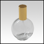 78 ml (2.65 oz) Clear Glass Round Bottle with Gold lotion pump.