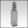 Sleek clear glass bottle with Matte Silver treatment pump and clear Over Cap. Capacity: 30 mL (1 oz)