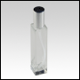 Sleek clear glass bottle with Shiny Silver treatment pump and cap. Up to 54 mL (2oz) at neck.
