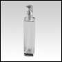 Slim clear glass bottle with Matte Silver treatment pump and clear Over Cap. Cap: 